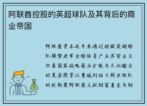 阿联酋控股的英超球队及其背后的商业帝国